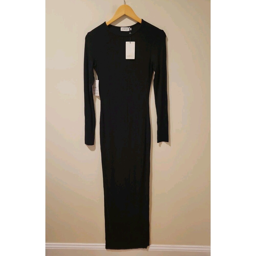 NWT BUMPSUIT Soft Rib Long Sleeve Maxi Dress Black Size S Maternity BodyconBaby